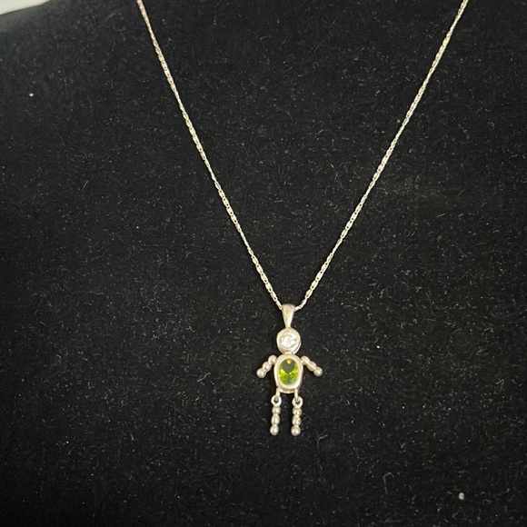 Sterling Silver Birthstone Girl/Boy Pendant~CZ & August Green Oval Stone - Picture 1 of 5